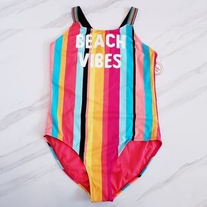 Wonder Nation Kids One Piece Bathing-Suit Striped Multicolored Rainbow Swimsuit